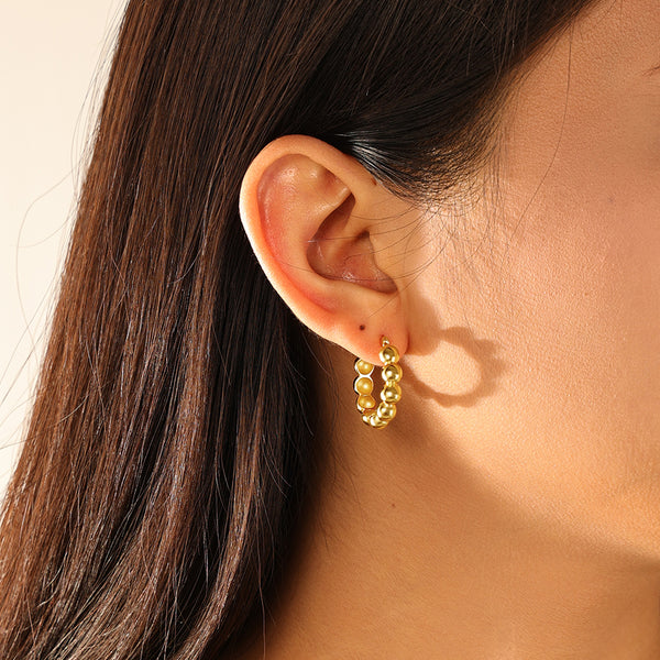 FE3207 Gold Bead Hoop Earring