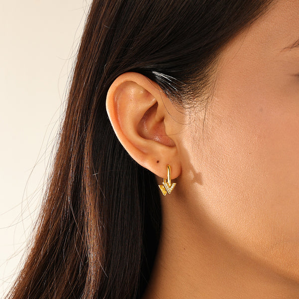 FE3108 Double Arrow CZ Hoop Earring