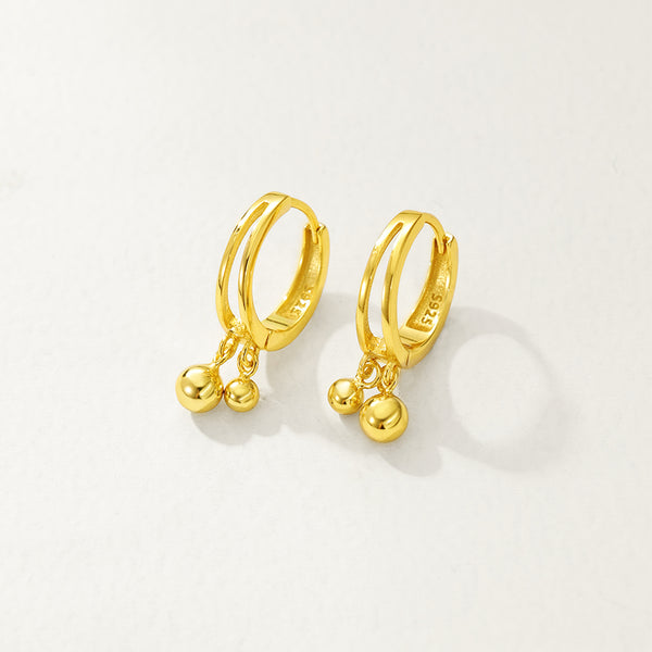 FE2788 925 Sterling Silver Double Gold Bead Dangle Earrings