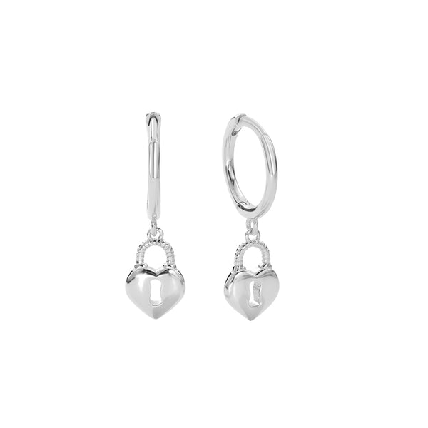 FE2847 925 Sterling Silver Hert Lock Hoop Earings