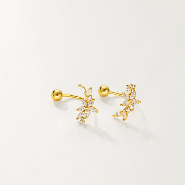 FE2801 925 Sterling Silver Screw Bead U Shaped Flower Earrings