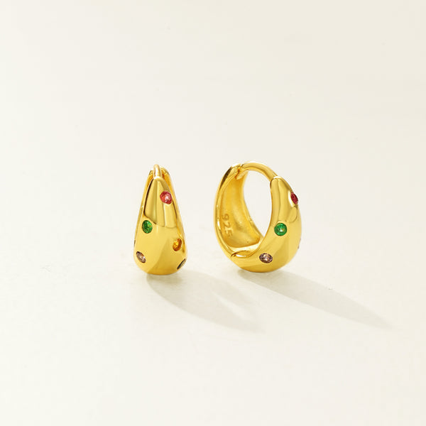 FE2896 925 Sterling Silver Chunky Rainbow Crystal Hoop Earrings