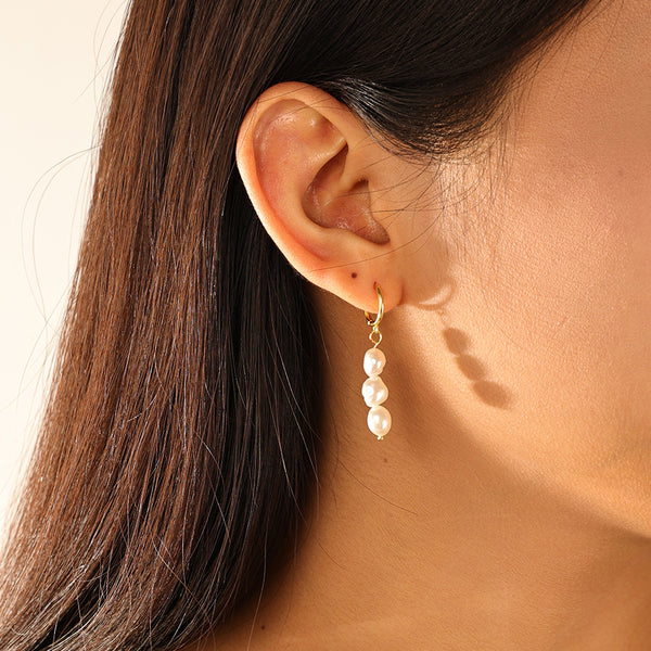 FE3206 Triple Baroque Pearl Drop Hoop Earring