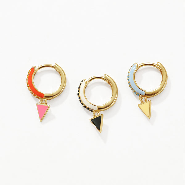 FE3175 Enamel Triangle CZ Drop Hoop Earring