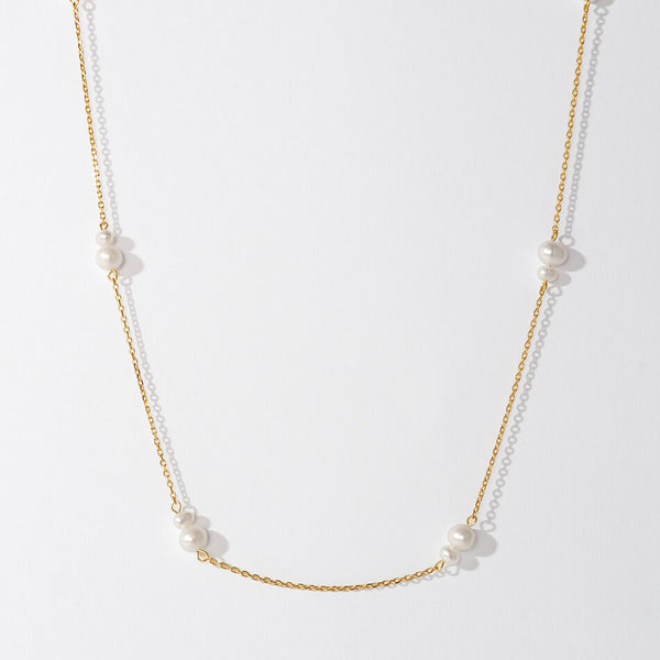 PN0246 925 Sterling Silver Double Freshwster Pearls Charm Beaded Necklace