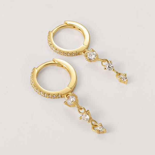 FE2156 925 Sterling Silver Trio CZ Chain Dangle Hoop Earrings