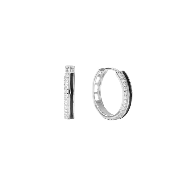 FE2940 11mm/13.5mm 925 Sterling Silver Hollow CZ Enamel Hoop Earring