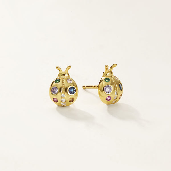 FE2834 925 Sterling Silver Ladybug CZ Stud Earrings