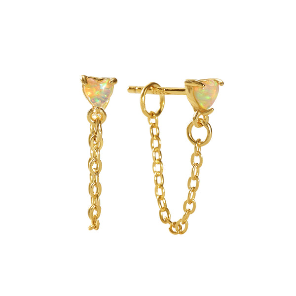 VFE0275 Heart Opal Chain Stud Earrings