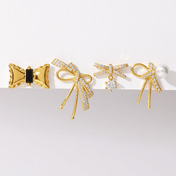 FE3508 Pave Cubic Zirconia Bowknot Stud Earrings