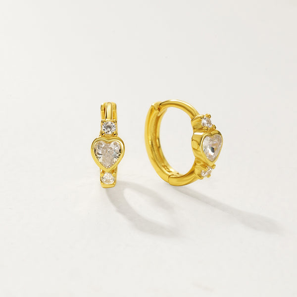 FE2874 925 Sterling Silver Heart Cubic Zircon Hoop Earrings