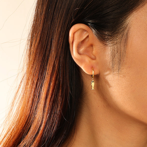 FE2813 925 Sterling Silver Fish Shape Dangle Earrings