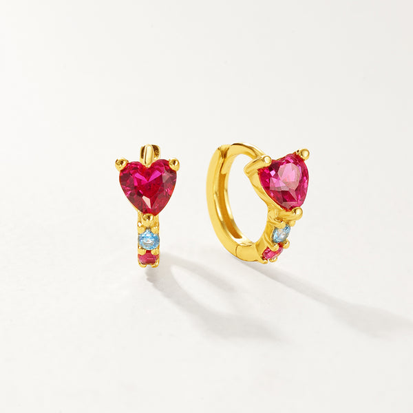 FE2866 925 Sterling Silver Heart Ruby Hoop Earrings