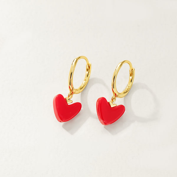 FE2713 925 Sterling Silver Red Heart Hoop Earrings