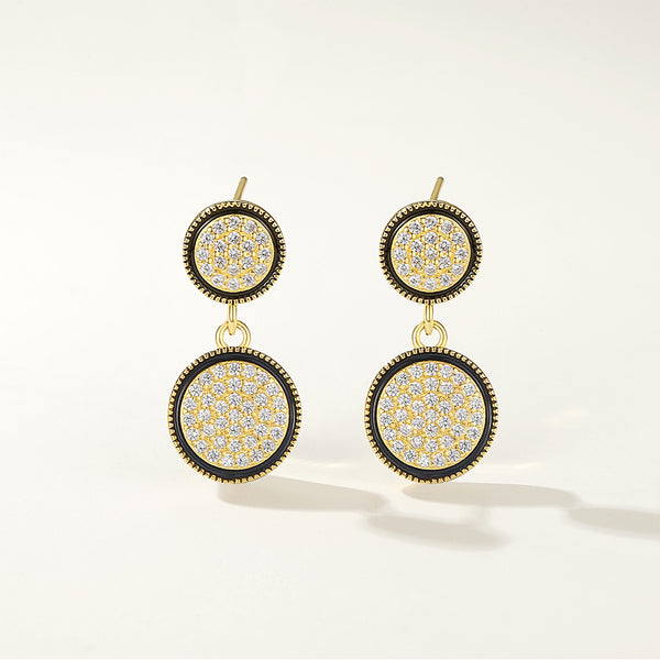 FE2728 925 Sterling Silver Round Disc CZ Drop Earrings