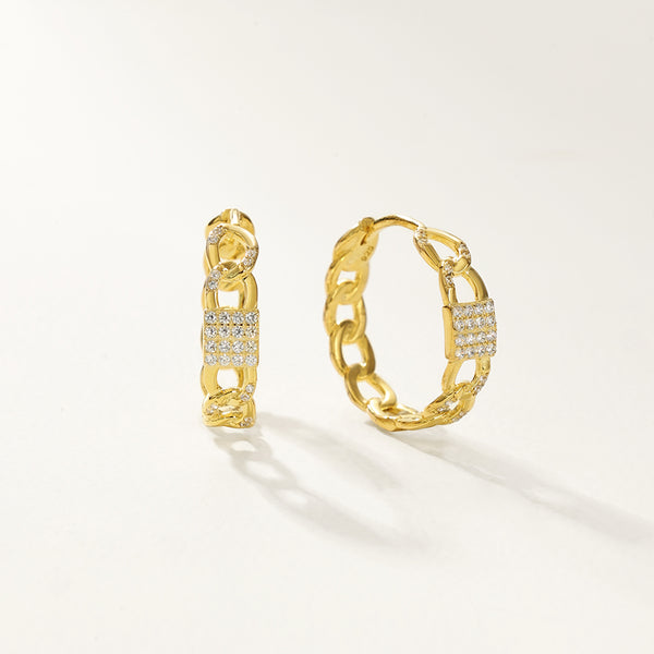 FE2858 925 Sterling Silver Cubic Zirconia Chain Hoop Earring