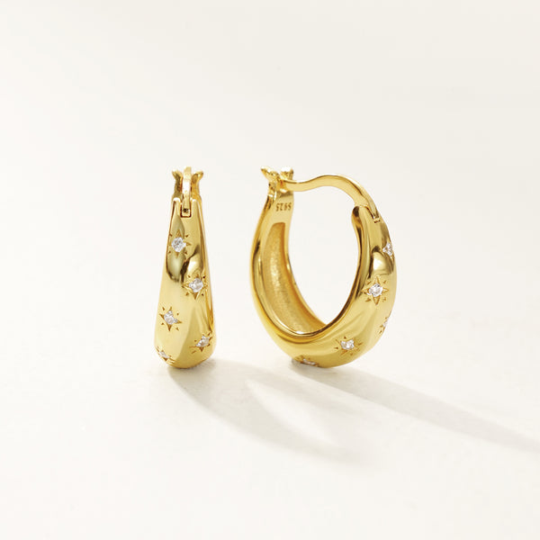 FE2826 925 Sterling Silver CZ Chunky Hoop Earring