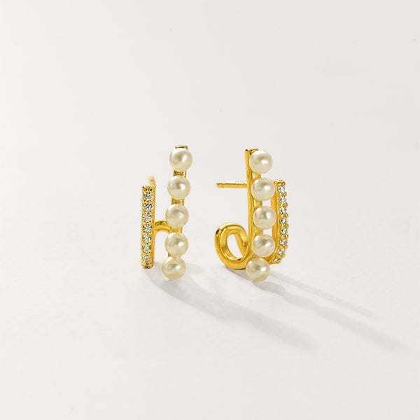 FE2855 925 Sterling Silver Pearl & CZ Hoop Earring