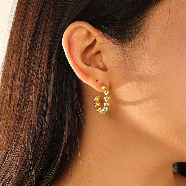 FE3159 Gold Bead Hoop Earring