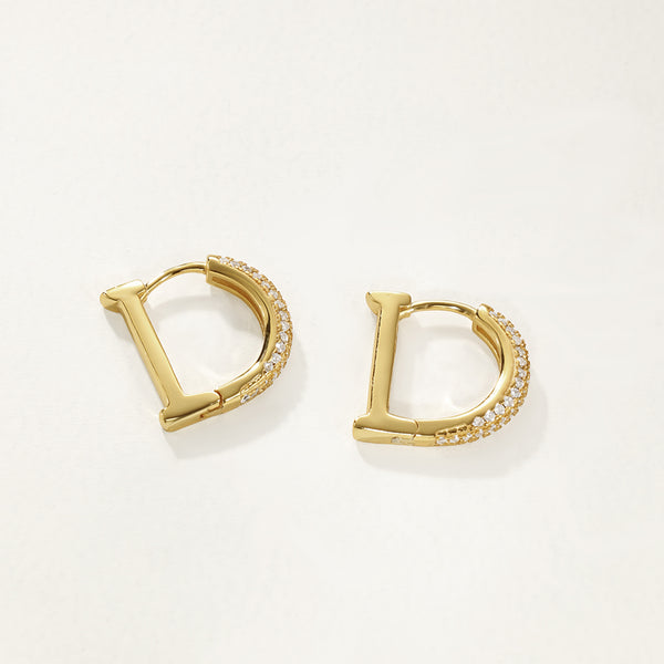 FE2776 925 Sterling Silver Pave CZ Capital D Hoop Earring
