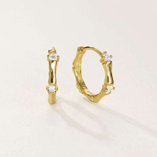 FE2798 925 Sterling Silver CZ Bamboo Hoop Earring