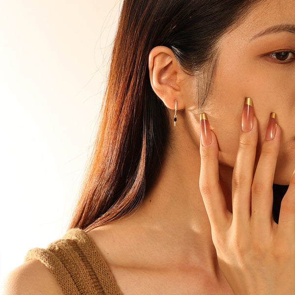 FE2742 925 Sterling Silver CZ Embellished Cone Dangle Hoop Earrings