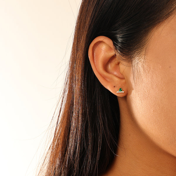 FE2914 925 Sterling Silver Mini Triangles CZ Stud Earring