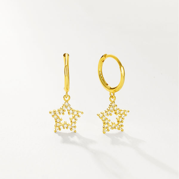 FE2818 925 Sterling Silver Cubic Zirconia Pentacle Dangle Earrings