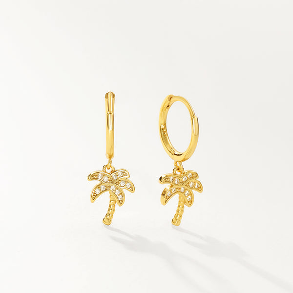 FE2720 925 Sterling Silver Cubic Zirconia Coconut Tree Dangle Hoop Earrings