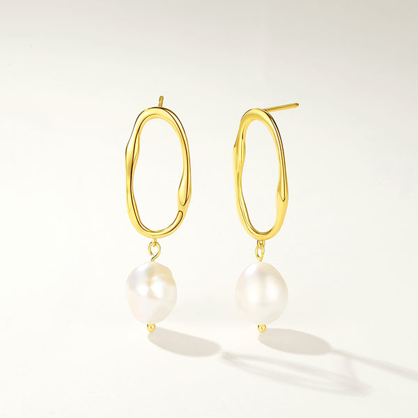 FE2709 925 Sterling Silver Hollow Hoop Pearl Dangle Earring