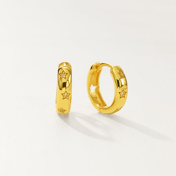 FE2836 925 Sterling Silver Cubic Zirconia Zirconia Star Hoop Earrings