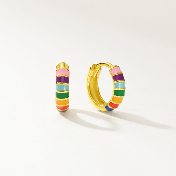 FE2961 925 Sterling Silver Enamel Contrast Design Hoop Earrings