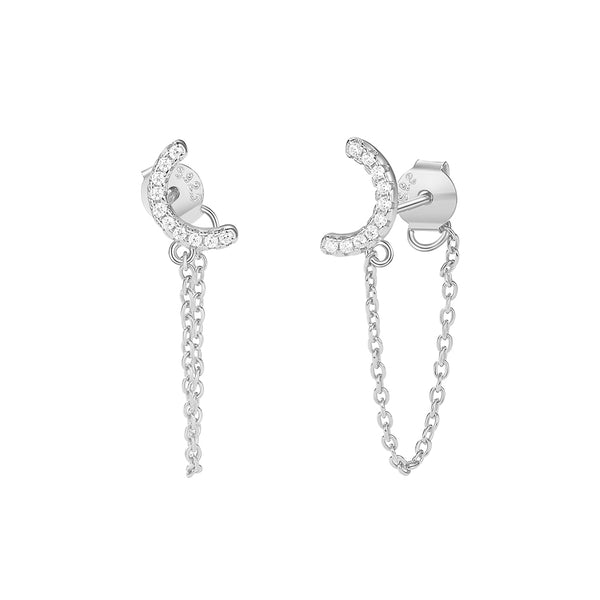 FE2804 925 Sterling Silver Crescent Chain Earring