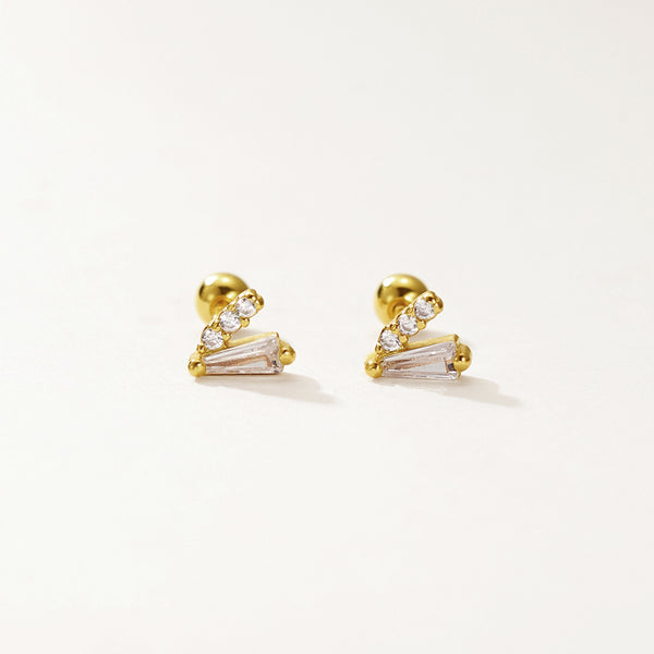 FE2928 925 Sterling Silver V-shaped Screw Piercing Stud Earrings