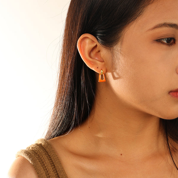 FE2843 925 Sterling Silver Enamel Dangle Hoop Earring