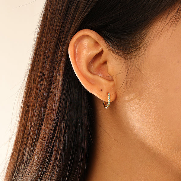 FE2930_6mm/8mm/11mm 925 Sterling Silver Round Bezel Blue Turquoise Hoop Earring