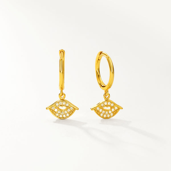 FE2862 925 Sterling Silver Zircon Lip Print Dangle Earrings