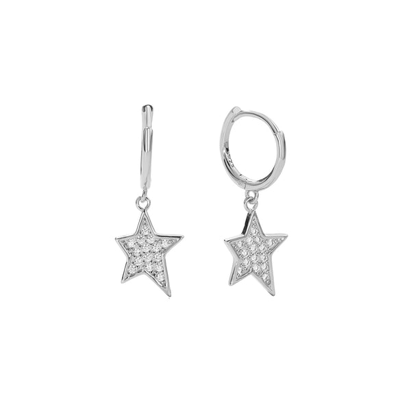 FE2730 925 Sterling Silver Cubic Zirconia Irregular Star Dangle Hoop Earrings