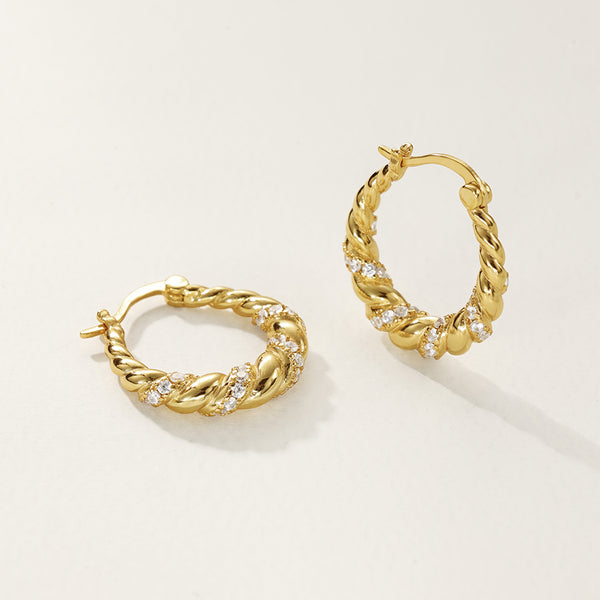 FE2831 925 Sterling Silver CZ Chunky Hoop Earrings