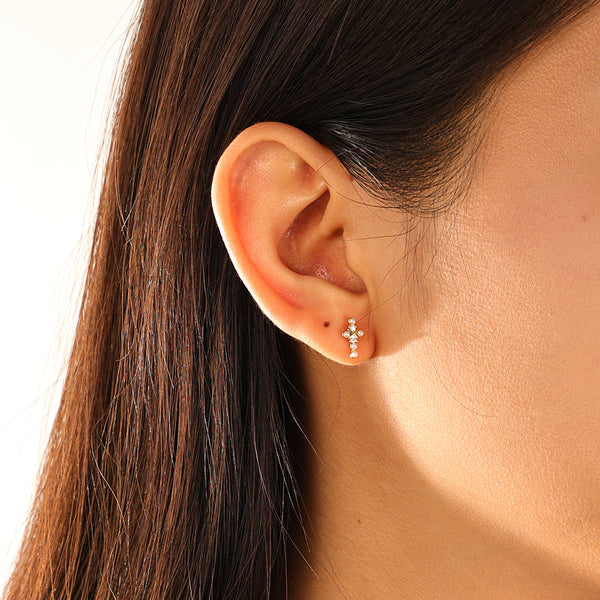 FE3143 Shell Pearl & CZ Cross Stud Earring