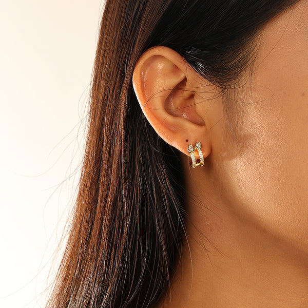 VFE0060 Pave Cubic Zirconia Duet Hoop Earrings