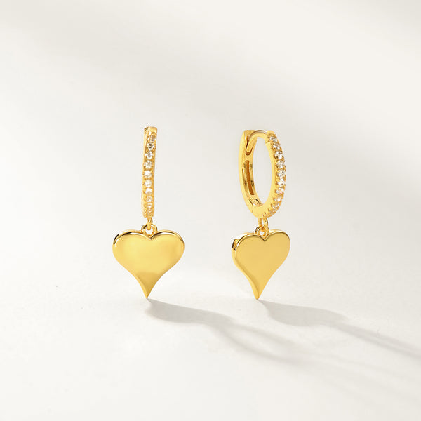 FE2873 925 Sterling Silver Polished Heart Dangle Hoop Eaarings