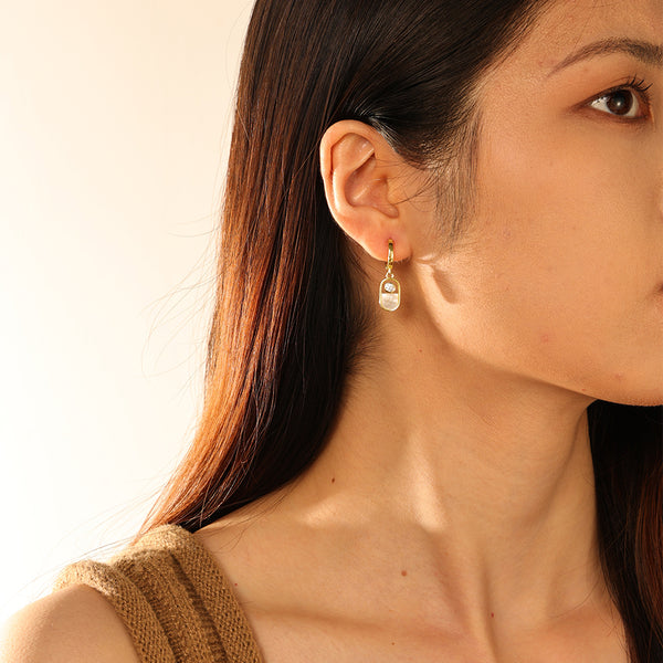 FE2790 925 Sterling Silver White Shell Stone Dangle Earrings