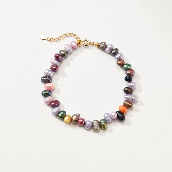 PB0096 925 Sterling Silver Colorful Pearl Bracelet