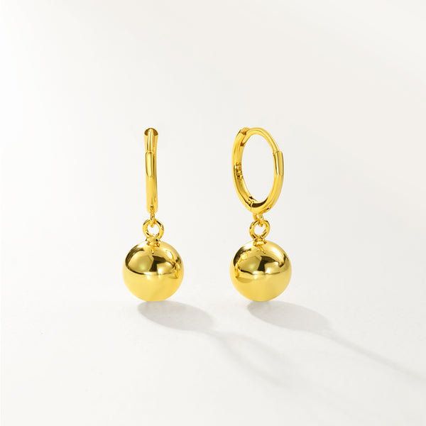 FE2749 925 Sterling Silver Round Gold Bead Dangle Earrings