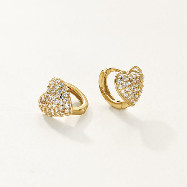 FE2734 925 Sterling Silver Pave Cubic Zirconia Heart Hoop Earrings