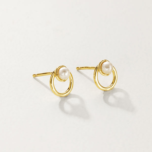 FE2888 925 Sterling Silver Pearl Geometry Stud Earrings