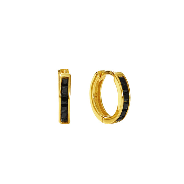 FE2959 925 Sterling Silver Black Zircon Hoop Earrings