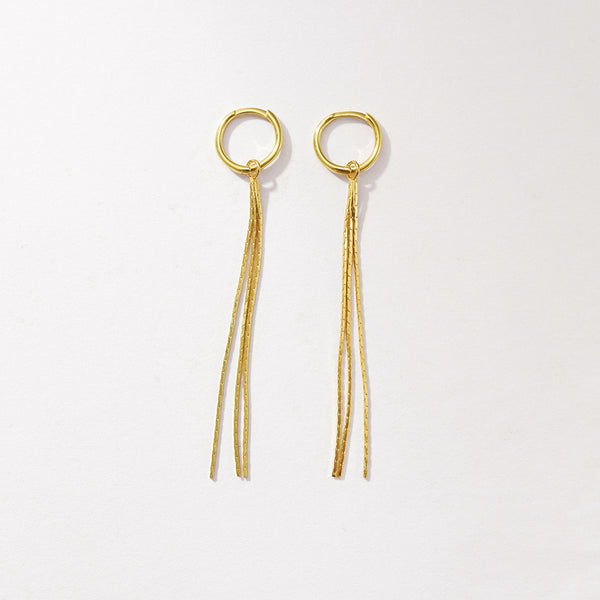 FE2956 925 Sterling Silver Long Tassel Hoop Earrings