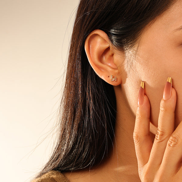 FE2757 925 Sterling Silver Baguette CZ Stacked Stud Earrings